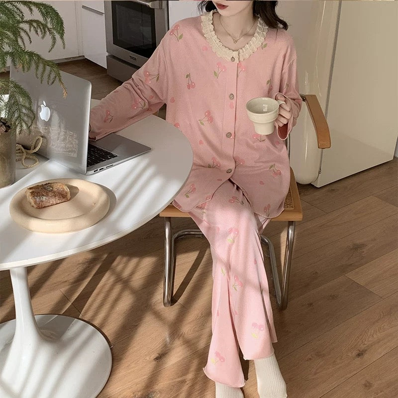 Lace & Cherry Dreams Padded Nightsuit Set